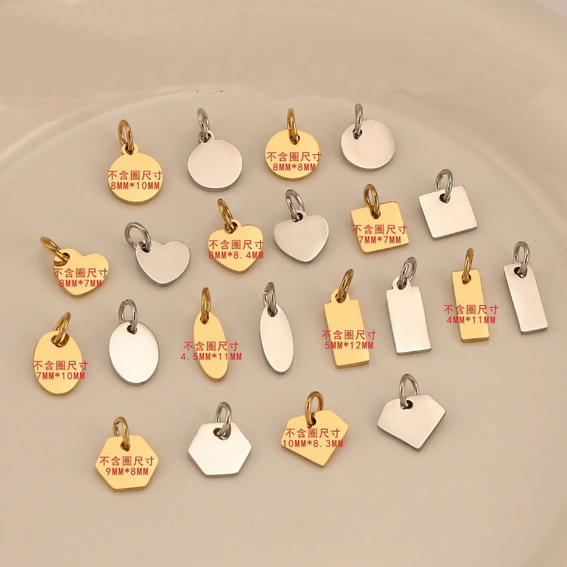 Stainless steel custom logo engraved jewelry extension tags in various shapes